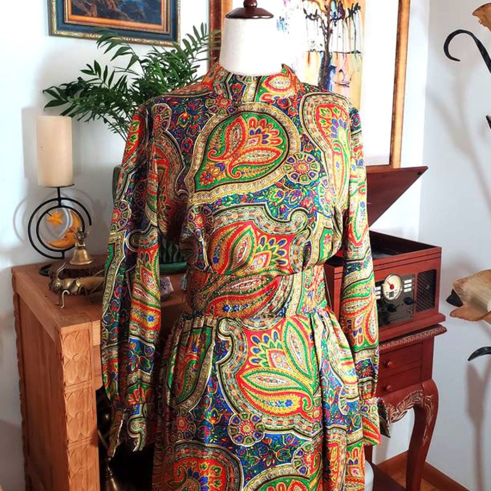 Vintage Leo Narducci 60s Paisley Mini Dress - Picture 2 of 15